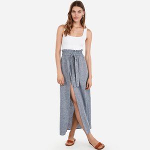 Super High Waisted Linen-Blend Paperbag Maxi Skirt